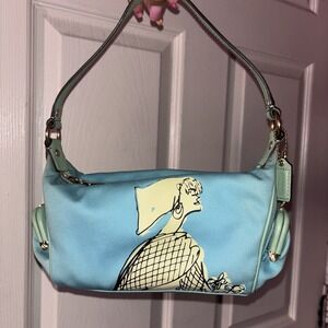 Vtg Ltd Ed COACH Bonnie Cashin Canvas Sketch Girl Baguette Shoulder Bag KISS Loc